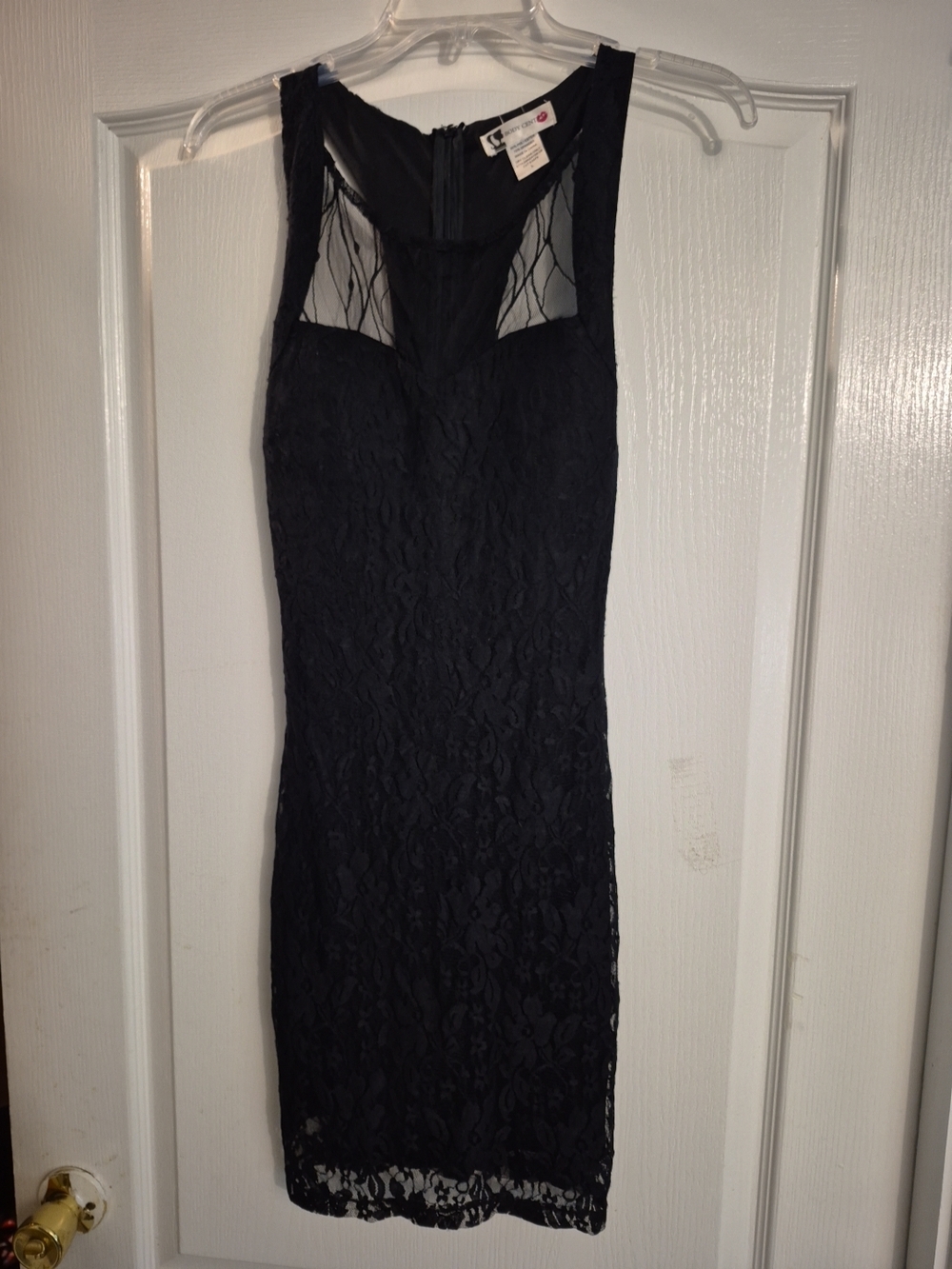 Body Central Black Lace Mini Dress with Illusion Mesh